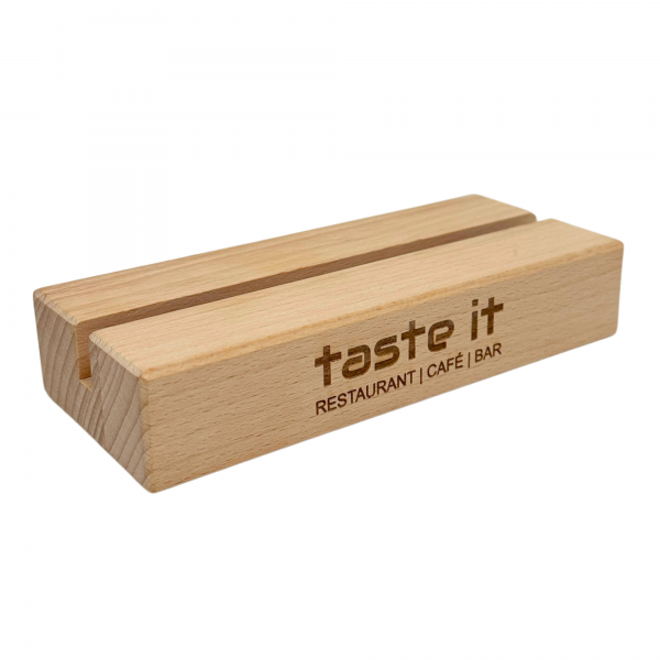 Kartenhalter mit Logo, 150x65x30mm, breiter Schlitz 3,2-8,0mm