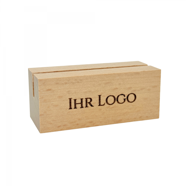 Kartenhalter Holz mit Logo Gravur, versch. Größen: 6-22cm